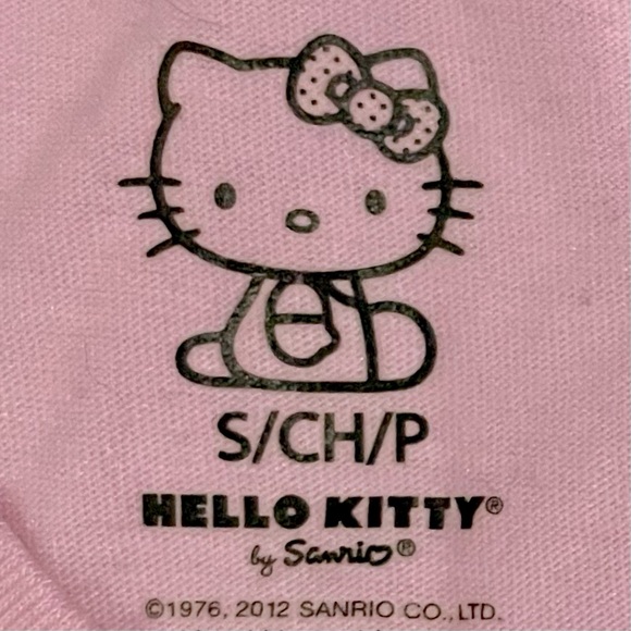 Hello Kitty pink & glitter heart & face sleep V neck tee blue bow Sanrio kawaii - Picture 3 of 3
